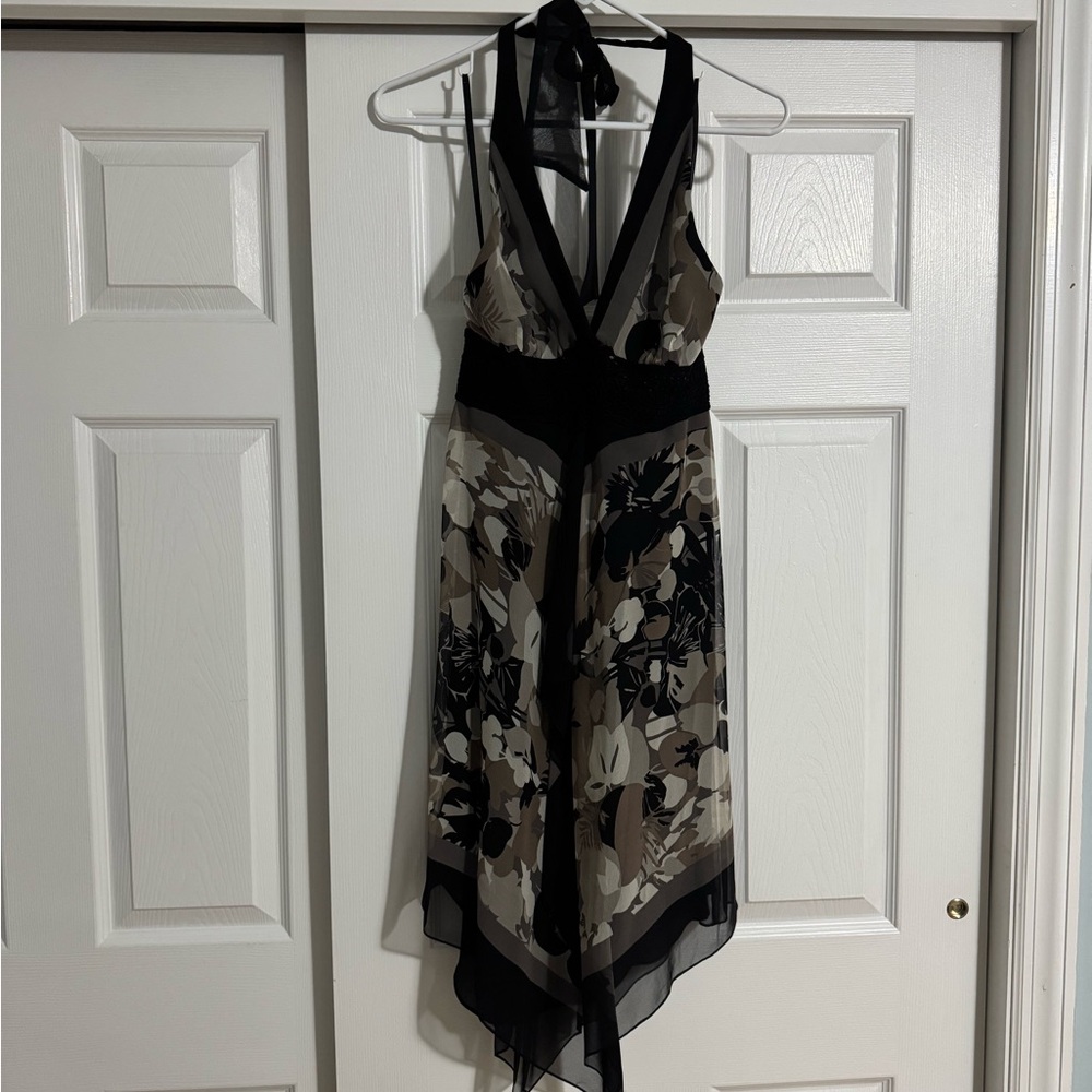 Elegant Black and Cream Floral Dress